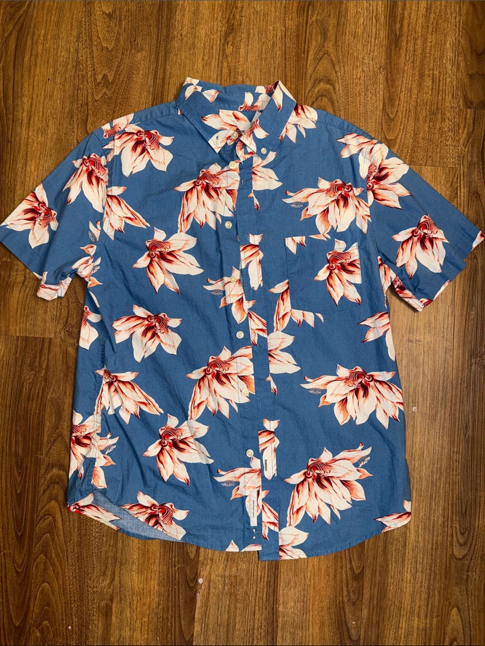 Goodfellow & Co Blue Floral Short-Sleeve Button-Up Shirt sz Med